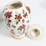 Large hand-painted ceramic vase with roses, sweet box, 20th century, Belgium, 1960s.