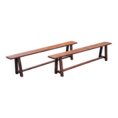 Pair of old brutalist oak benches 195cm