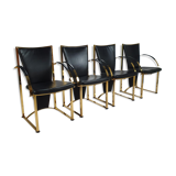Chaises exclusive en laiton et chaises à manger en cuir par Ronald Schmitt, Set de 4