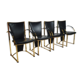 Chaises exclusive en laiton et chaises à manger en cuir par Ronald Schmitt, Set de 4