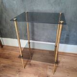 Smoked glass side table or pedestal table from the 70s