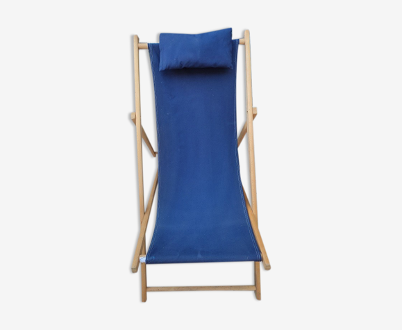 Chaise pliante bois salon jardin chilienne tissus bleu