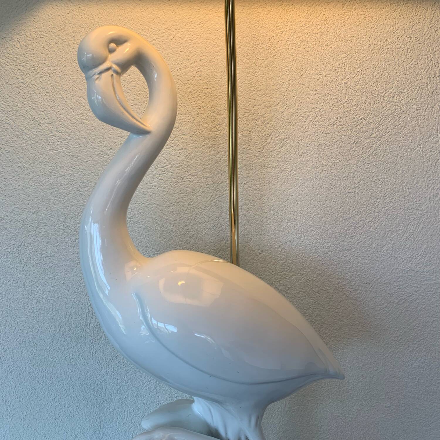 Very large flemish white ceramic lamp 50's italy 97cm with lampshade
