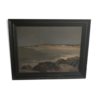 Oil on canvas landscape signed Beach H Fraisse 1973