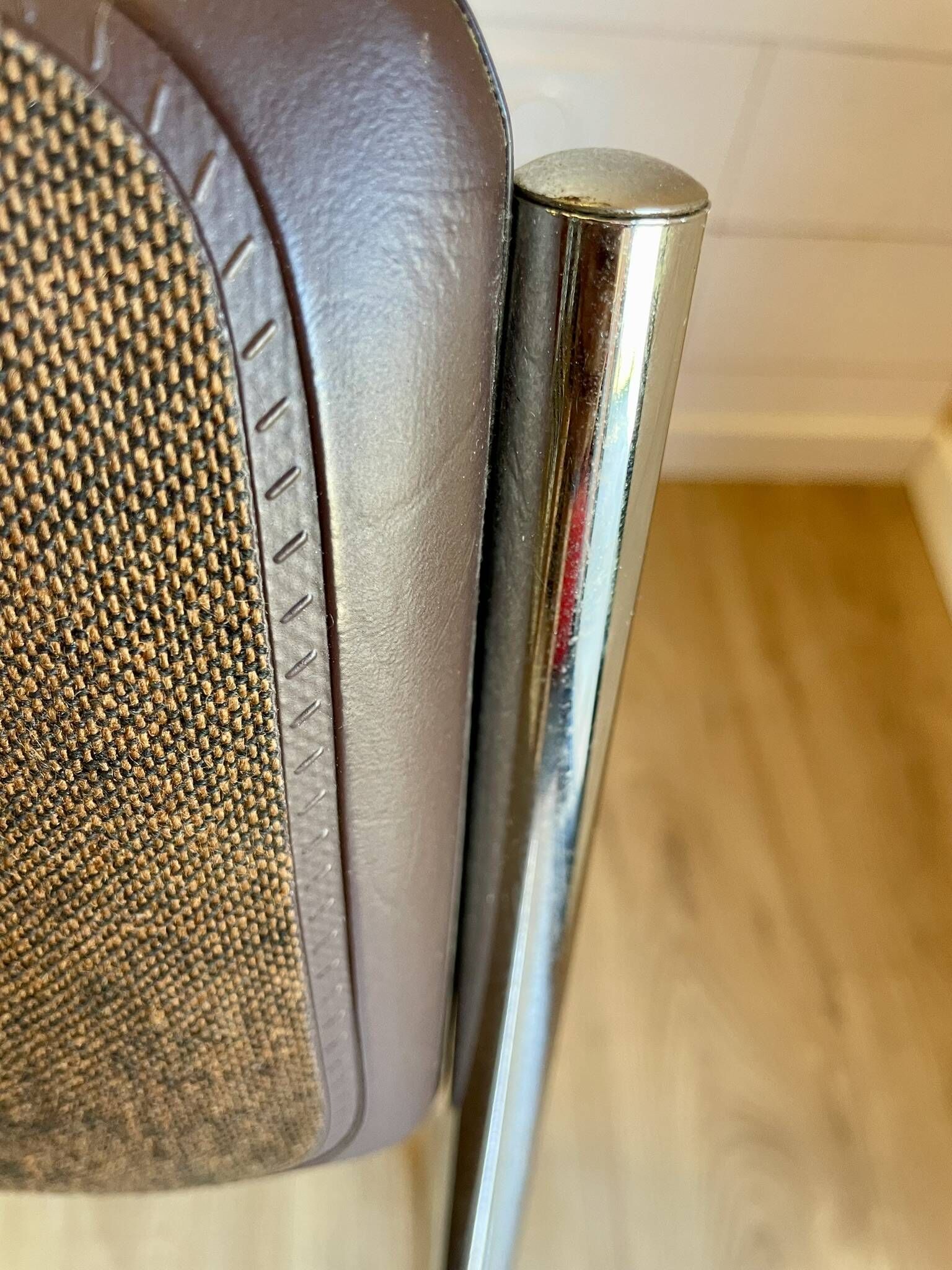 6 chrome sled armchairs Soudexvinyl brown vintage Skaï 70s