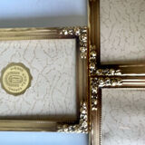 Set of 3 vintage identical gold colored metal picture frames convex glass