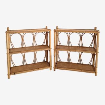 Set of bamboo and rattan shelves