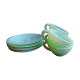 4 cups and saucers in mint green opaline whirlpool model, vintage 60s
