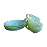 4 cups and saucers in mint green opaline whirlpool model, vintage 60s