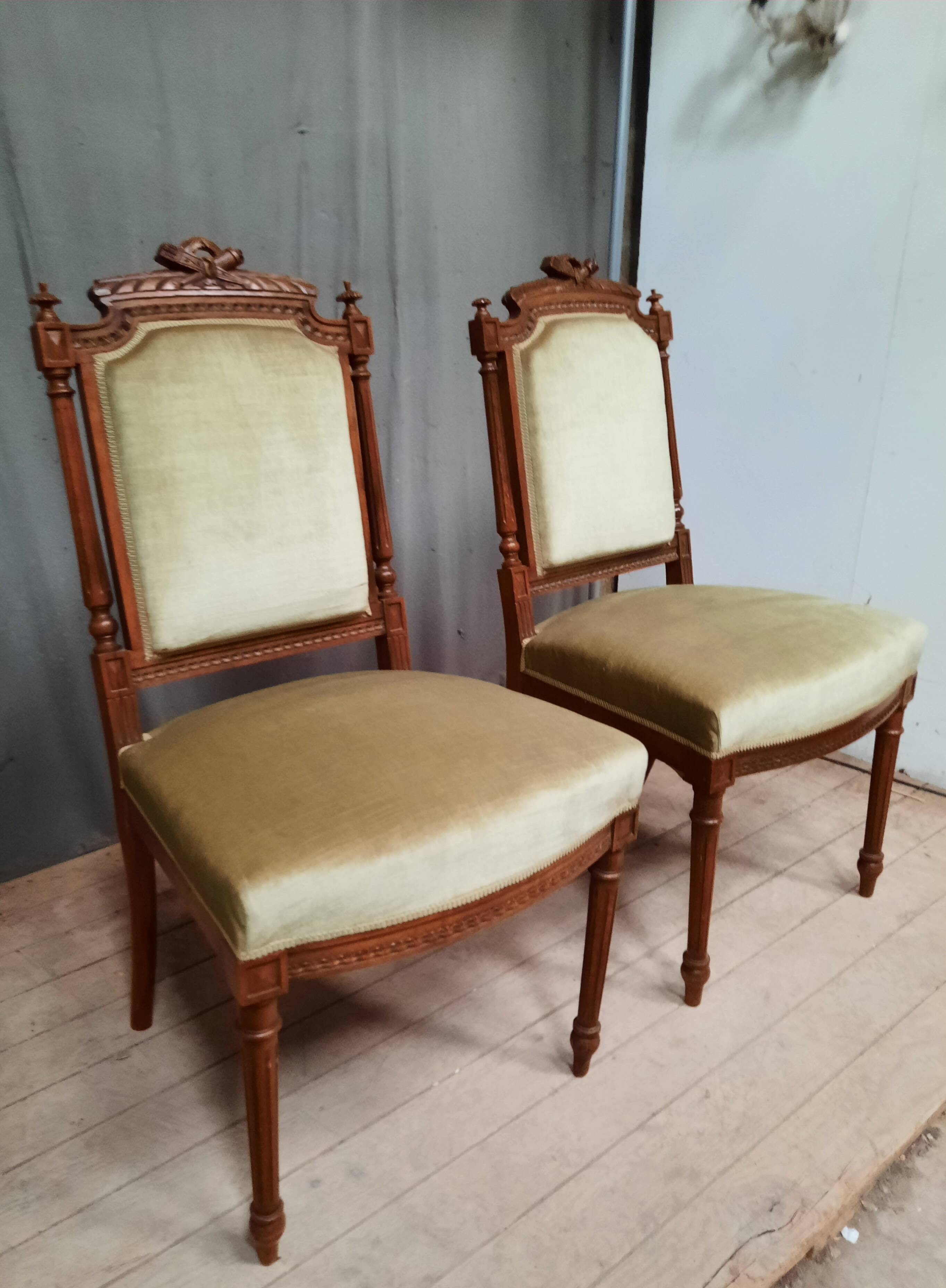 Paire de chaise en chêne et velour