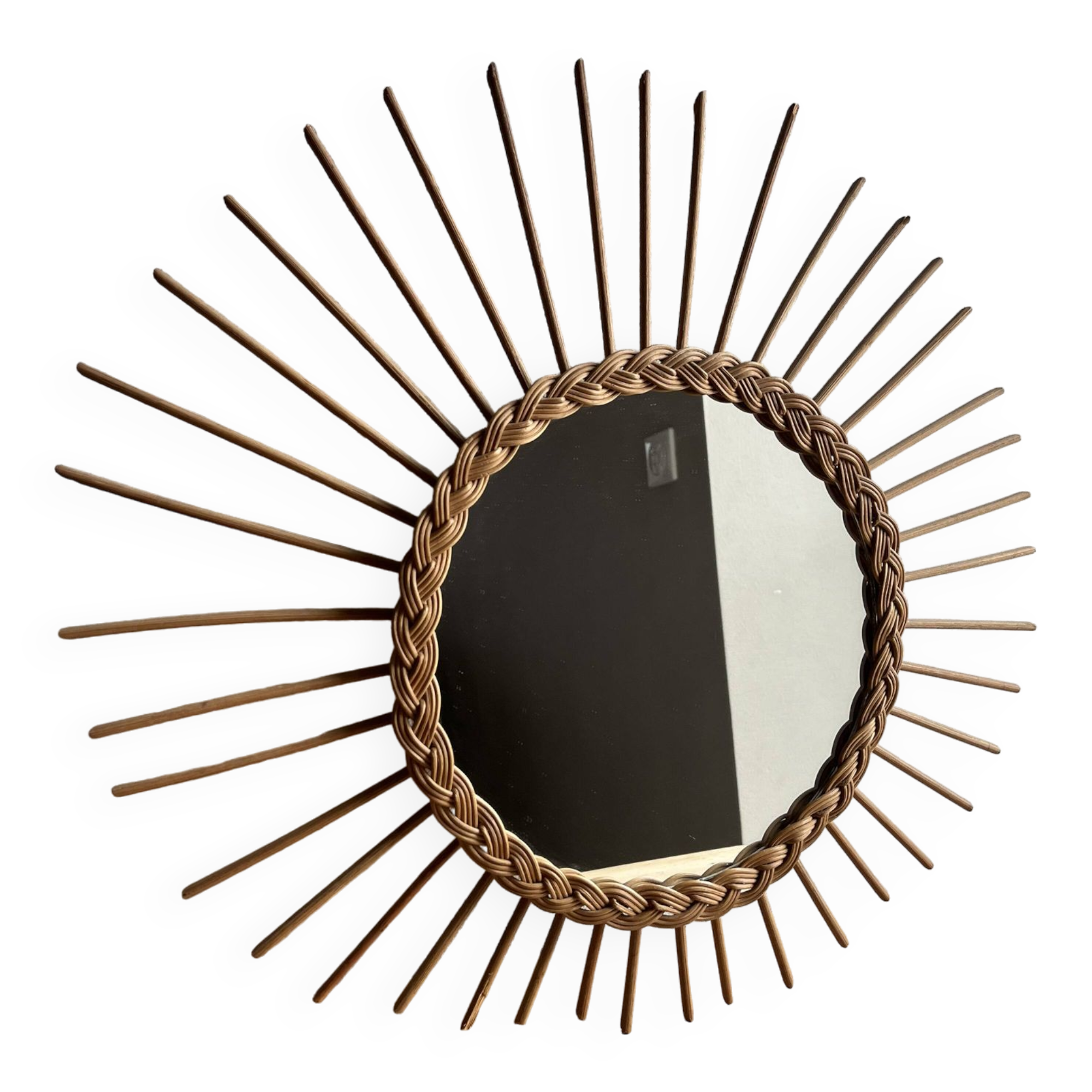 Vintage rattan sun mirror