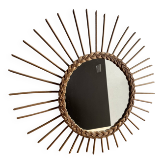 Vintage rattan sun mirror