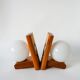 Pair of opaline ball wall lights and pine support 1980