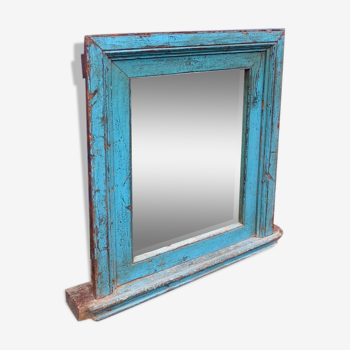 Vintage blue Indian mirror 92x92cm