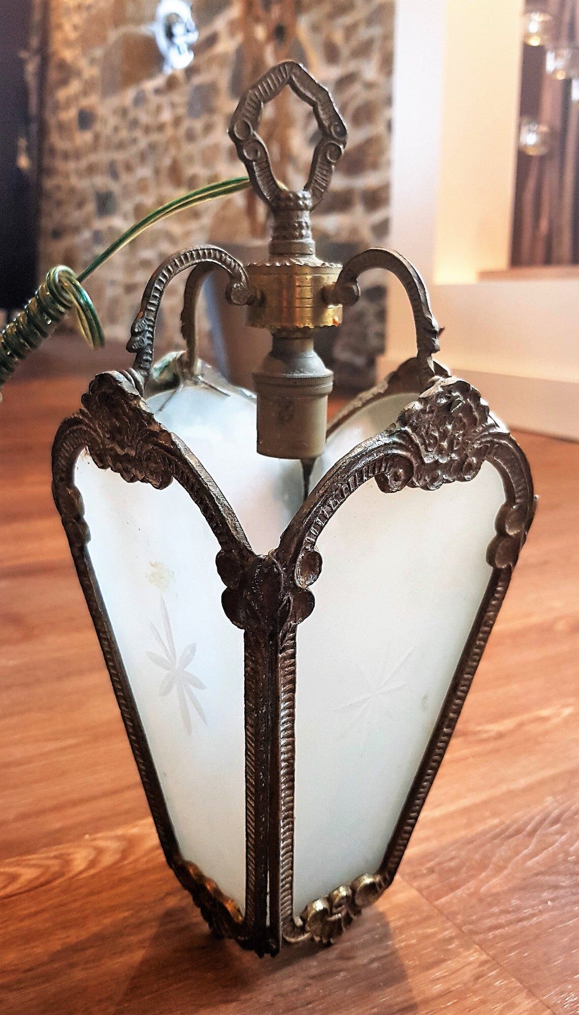 Lantern in smoked glass and brass