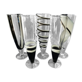 Série de 5 verres soufflés design XXème Guzzini