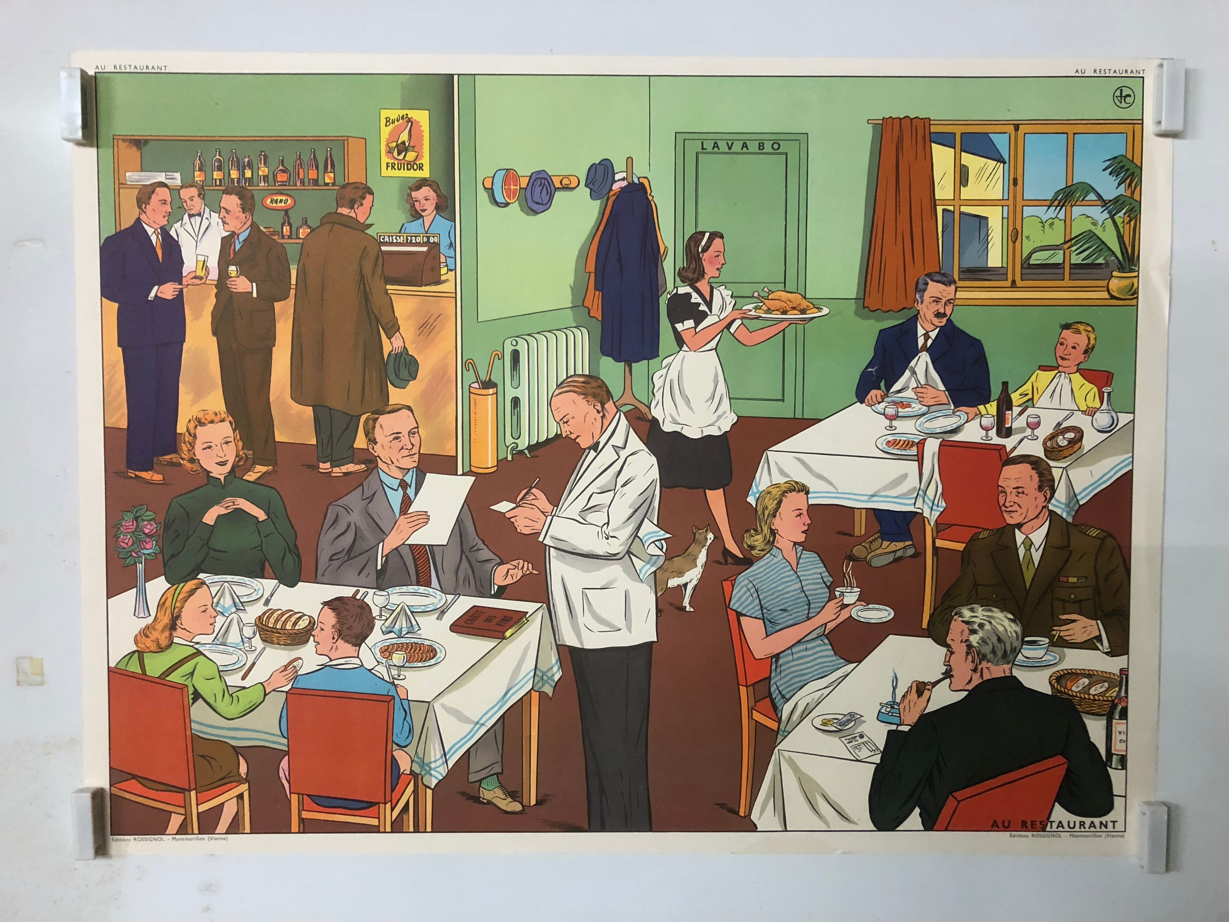 Vintage school poster of the restaurant and traffic