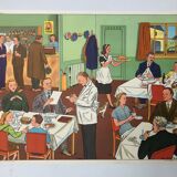 Vintage school poster of the restaurant and traffic