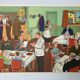 Vintage school poster of the restaurant and traffic