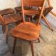 Set of 6 vintage solid wood chairs with compass legs 1960's