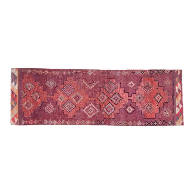1970s Turkish Oushak handmade wool cotton red area rug 79x252