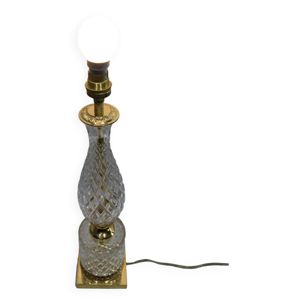 Pied de lampe en cristal et bronze à pied carré