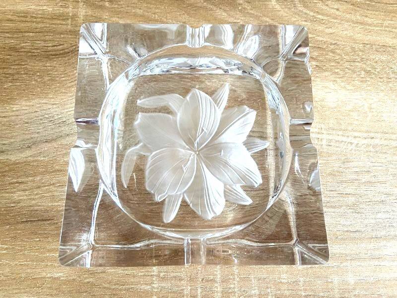 Large Solid Crystal Ashtray France JG Durand Modern Design Art Deco Loft