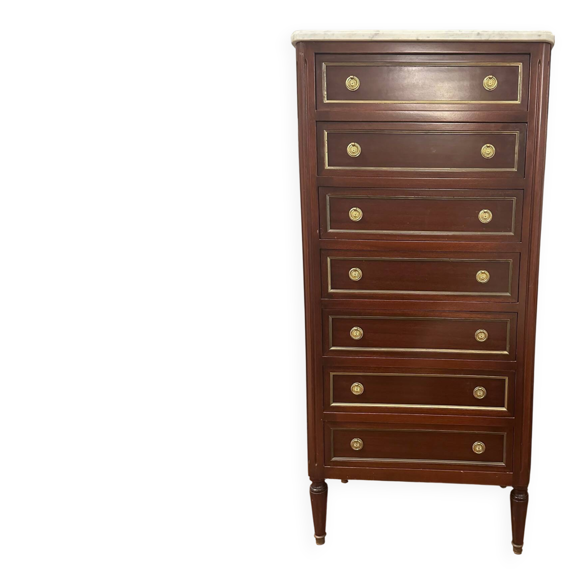 Louis XVI style chest of drawers in mahogany and bronze