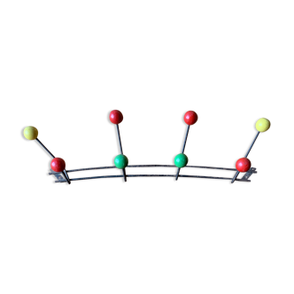 Metal coat rack with wooden balls, 8 hooks, 1950
