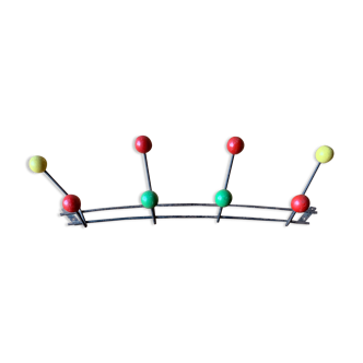 Porte manteau métal & boules bois, 8 patères 1950