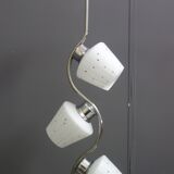 Chrome pendant lamp with 3 white shades 1960s