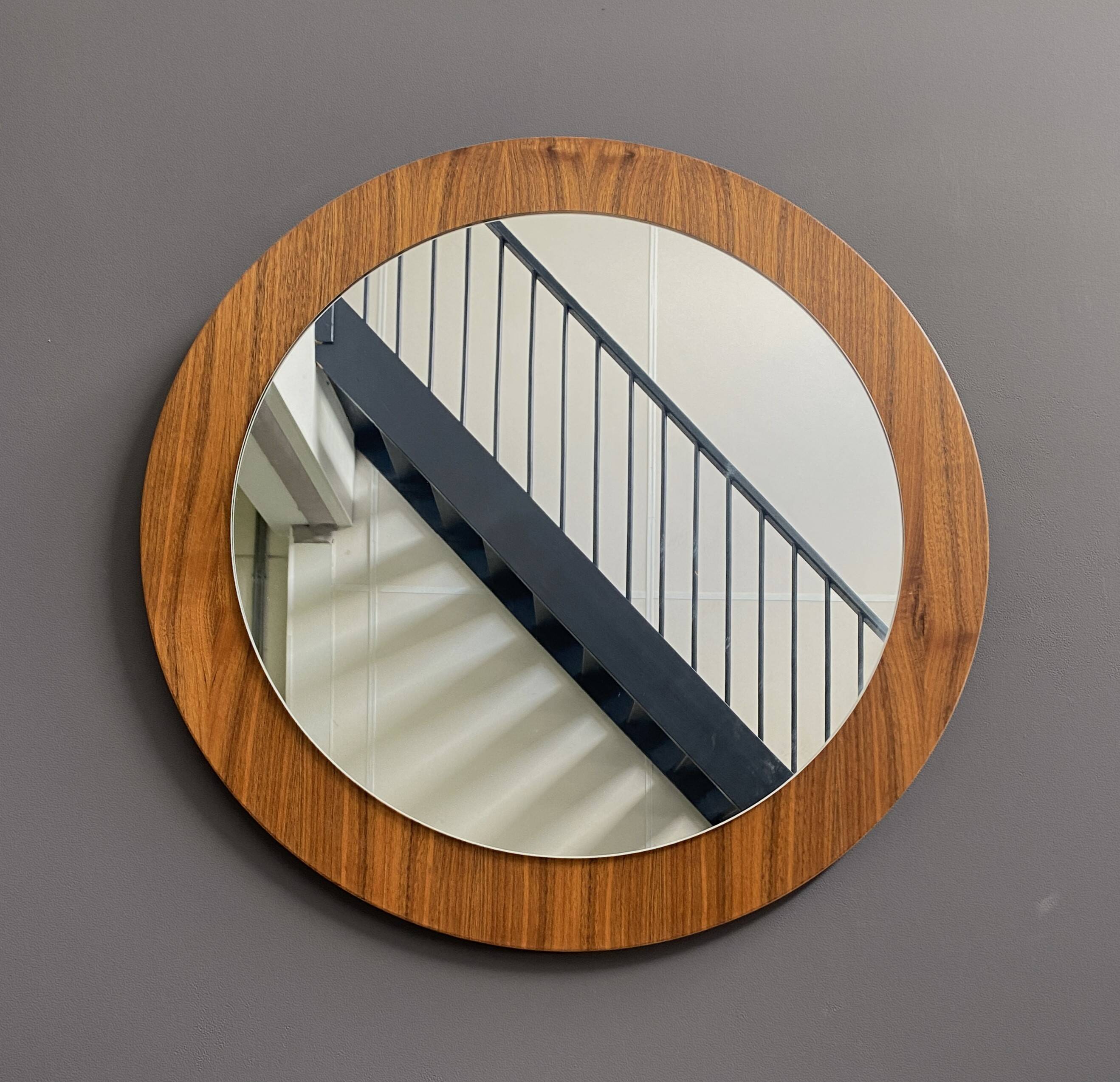 round wood mirror