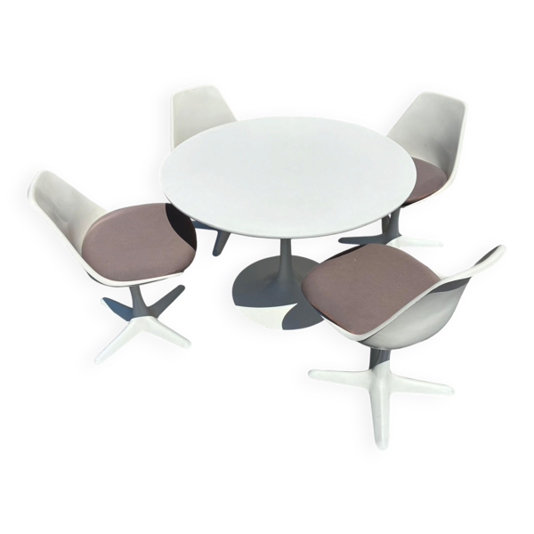Ensemble de salle à manger vintage Arkana Tulip Maurice Burke années 1960 Table + 4 chaises