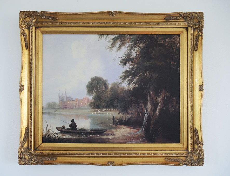 Old oil painting – the castle – gilded wood frame – barj-buzzoni collection