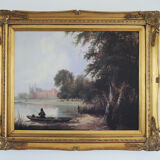 Old oil painting – the castle – gilded wood frame – barj-buzzoni collection