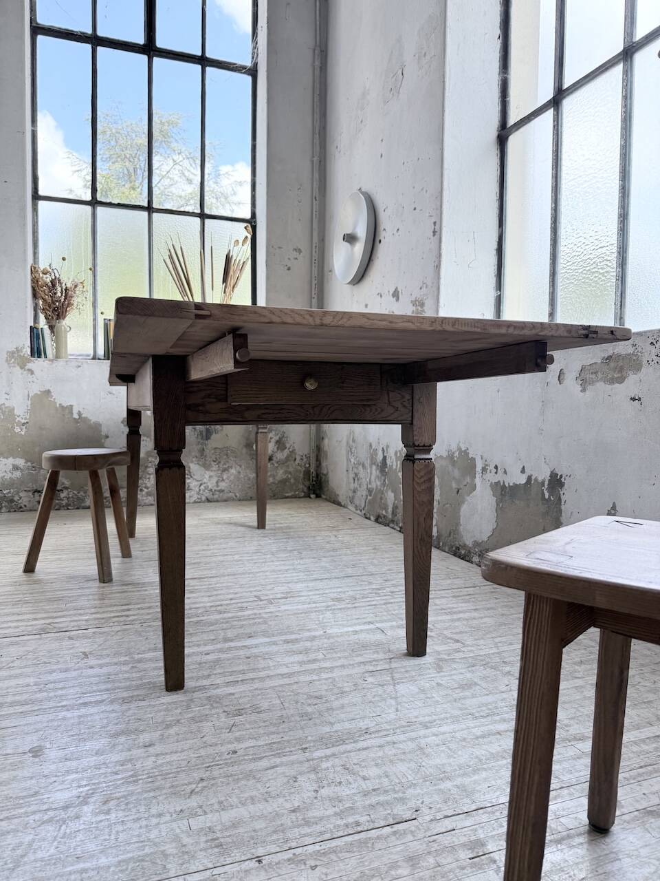Solid oak farmhouse table with extensions (190-280cm) 1950