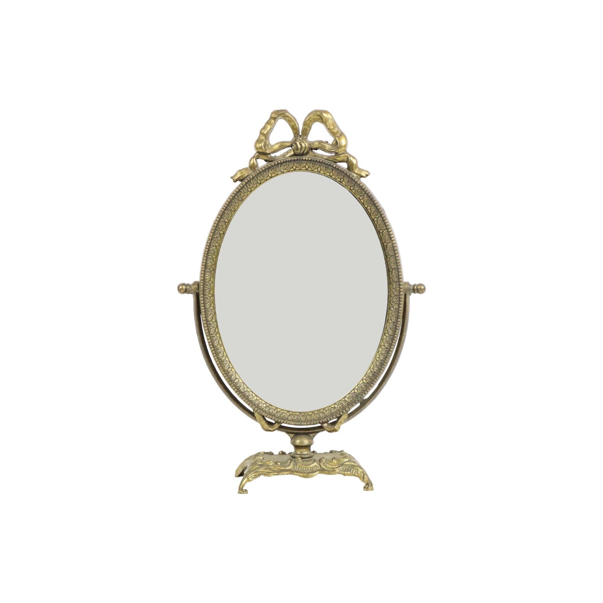 Vintage italian dressing mirror with bow baroque style gold tiltable 34cm