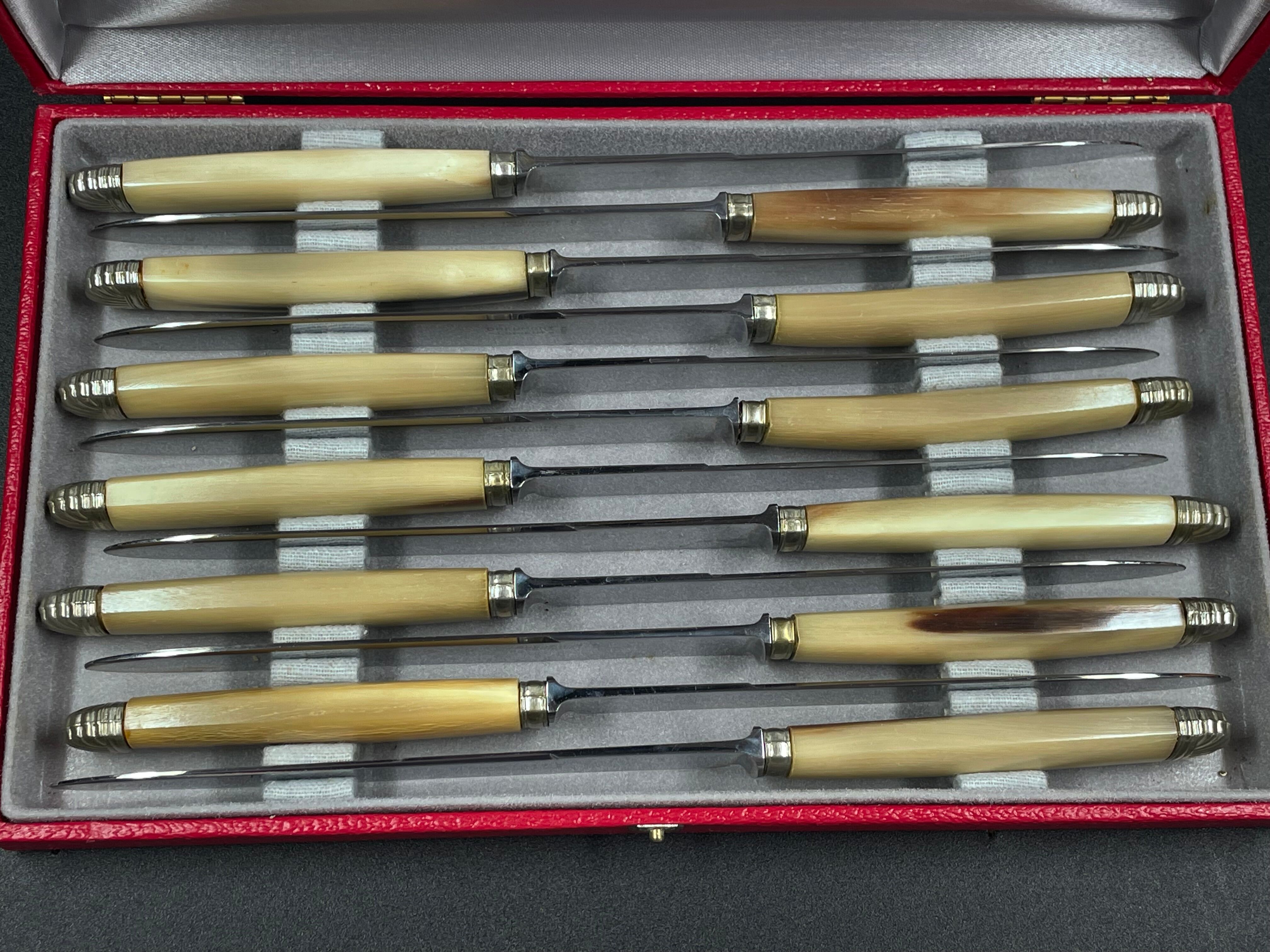 Box 12 stainless steel knives art deco horn