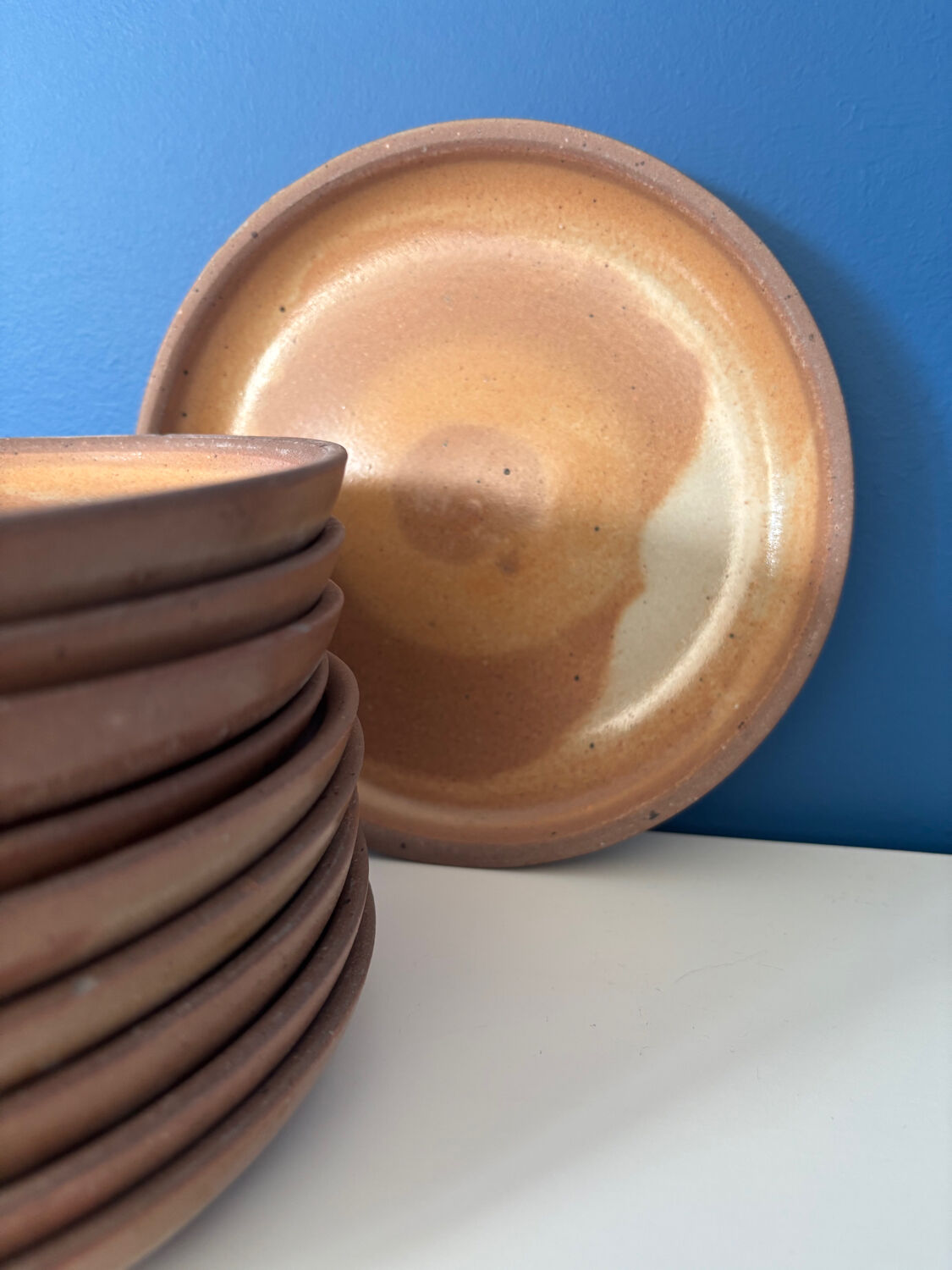 Natural stoneware plate 1970 vintage ceramic beige