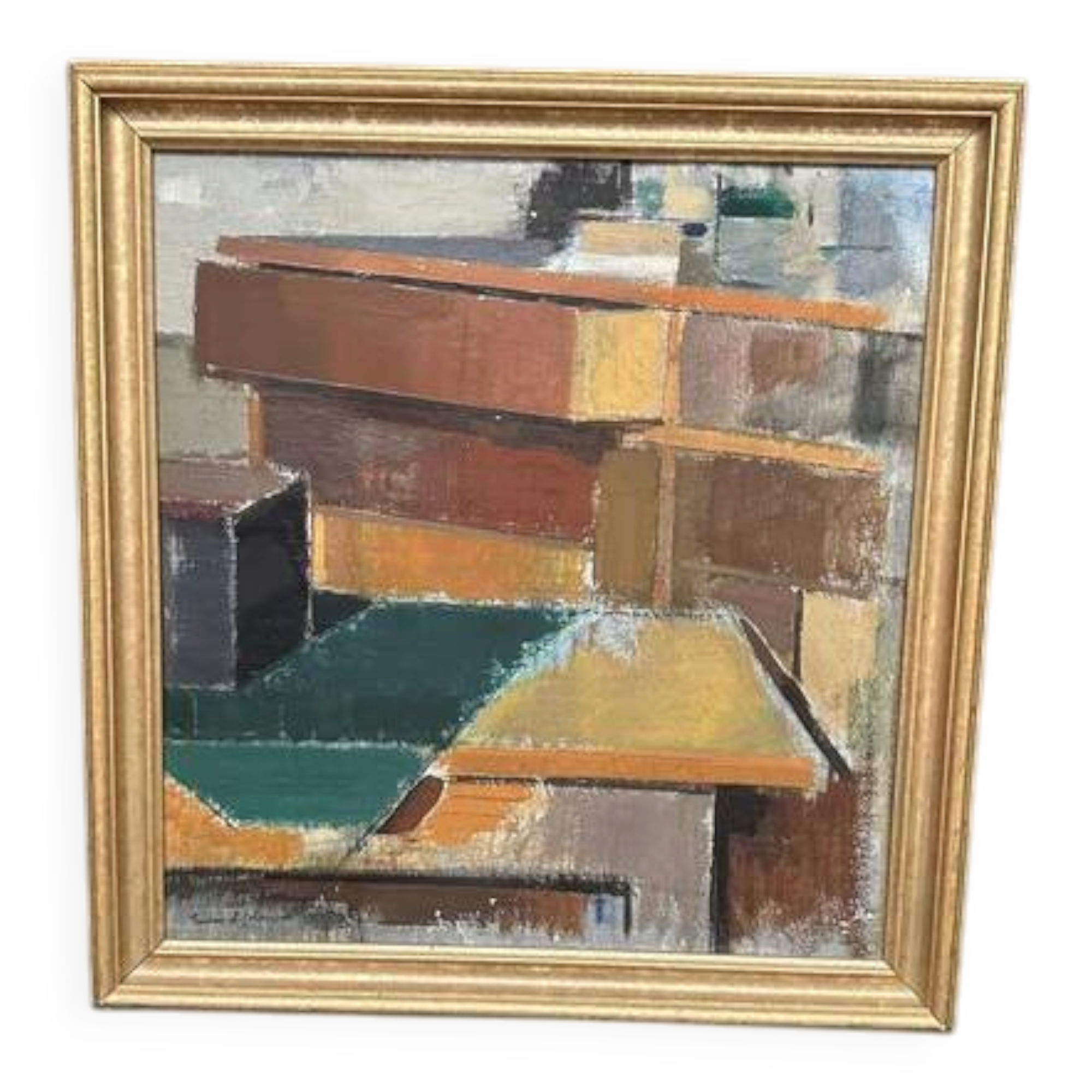 Swedish Oil on Canvas – “Cubist Rooftops” by Gustav Adolf Johansson