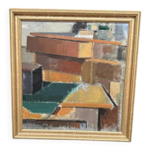 Swedish Oil on Canvas – “Cubist Rooftops” by Gustav Adolf Johansson