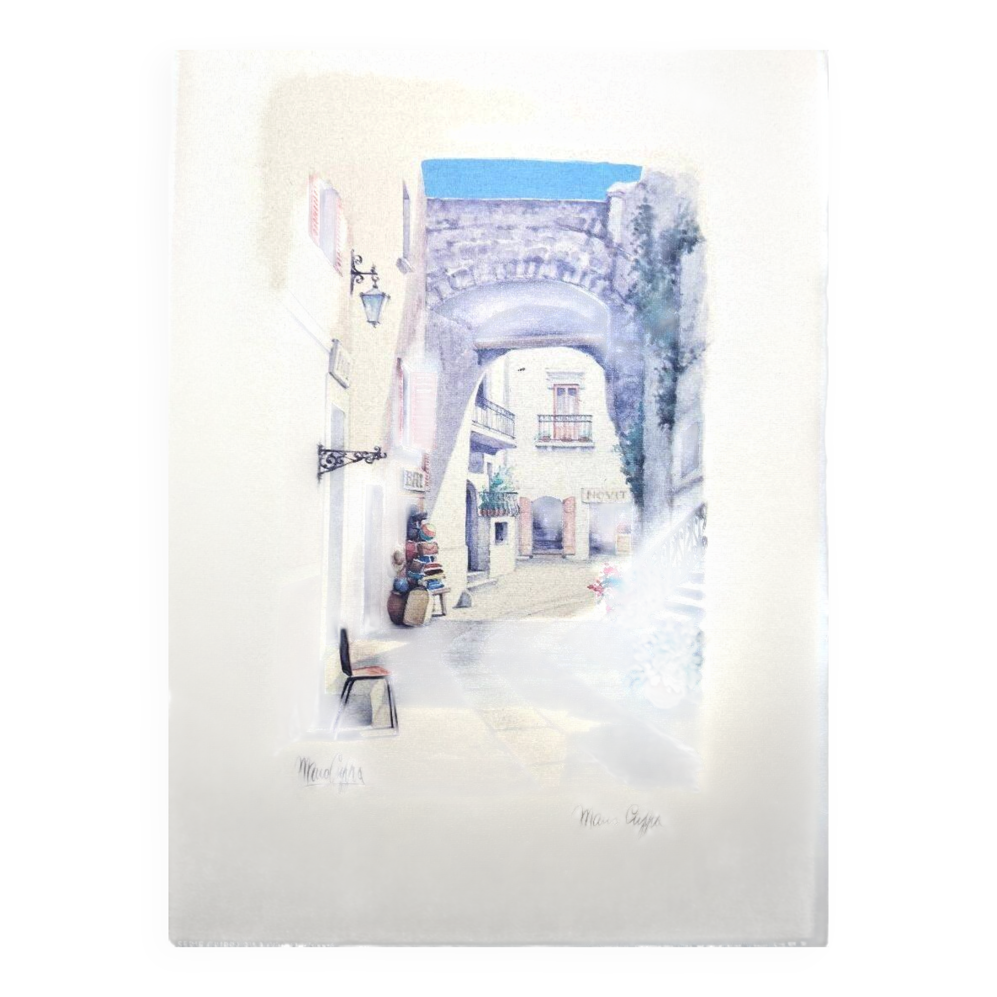 Framed Table Lithograph Watercolour Artist Mario Crippa Italy 70