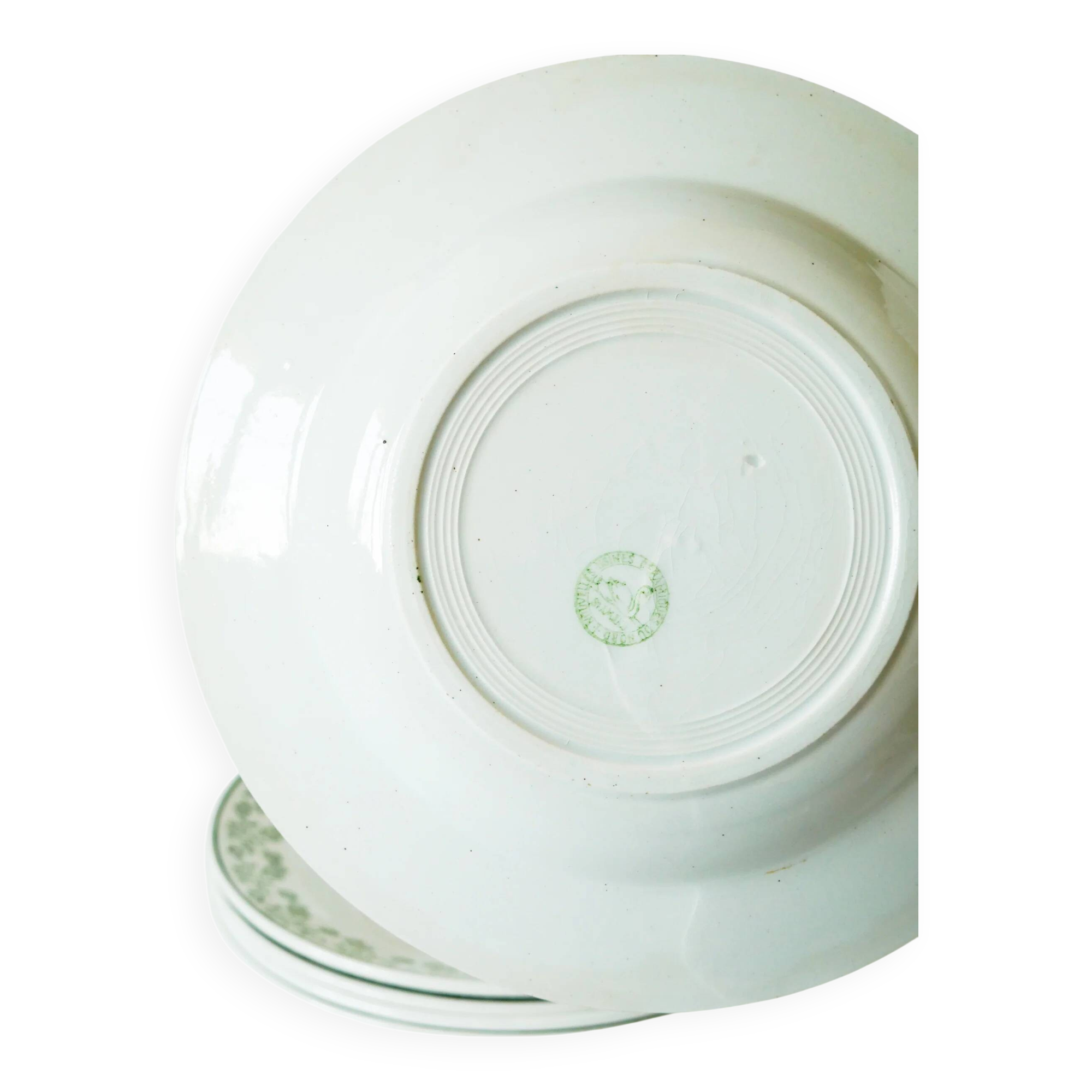 Set of 5 soup plates with floral border, green, St Amand, 1950