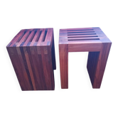 Unique Pair of Solid Padauk Wood Stools - Artisan Creation