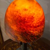 Lampe champignon pate de verre pied metal patiné bronze 39x18 elec refait a neuf