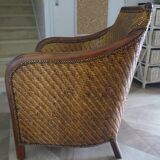 Woven rattan armchair and exotic wood - Colonial style - 1980s