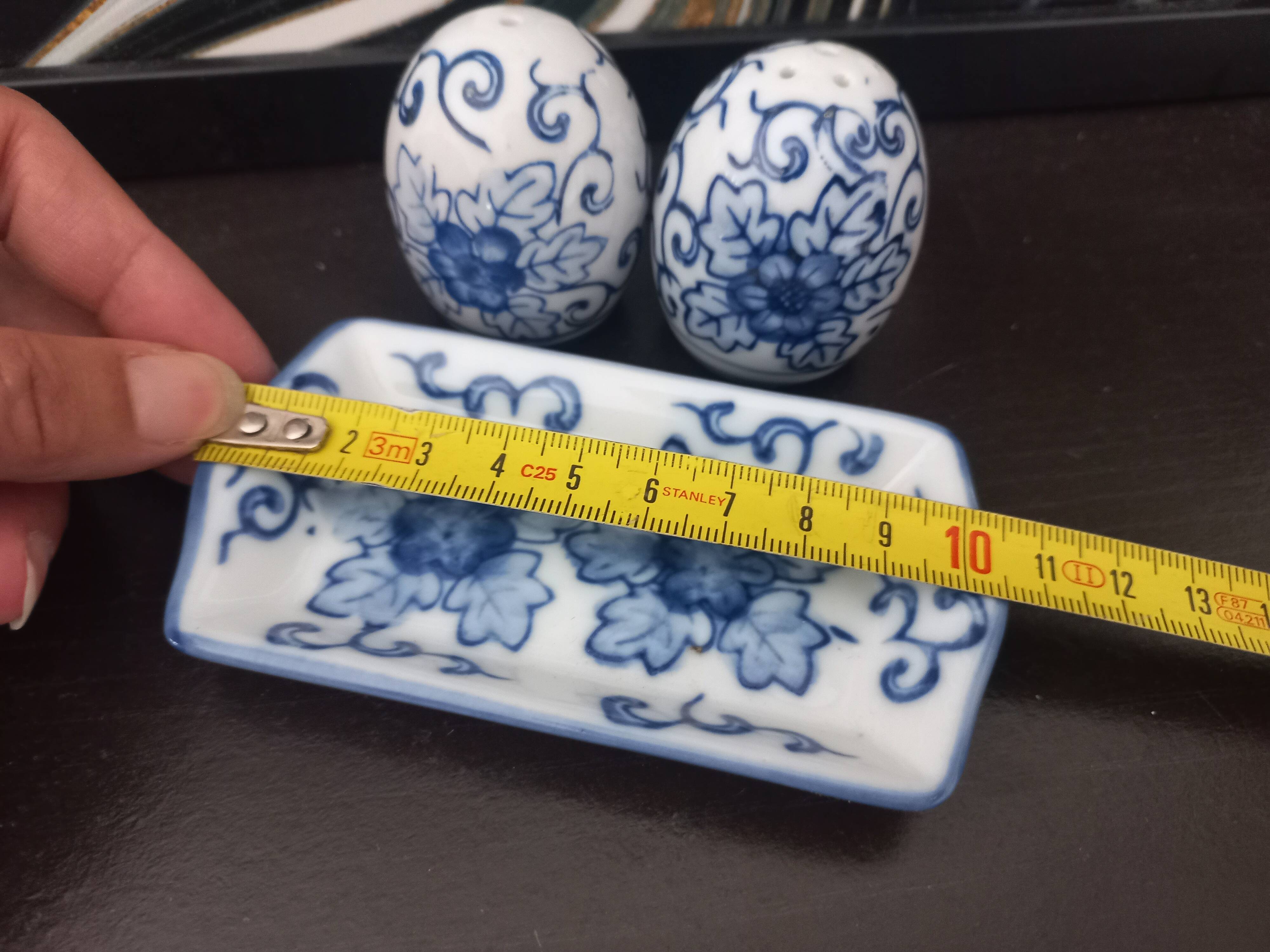 Vintage blue porcelain salt and pepper shakers