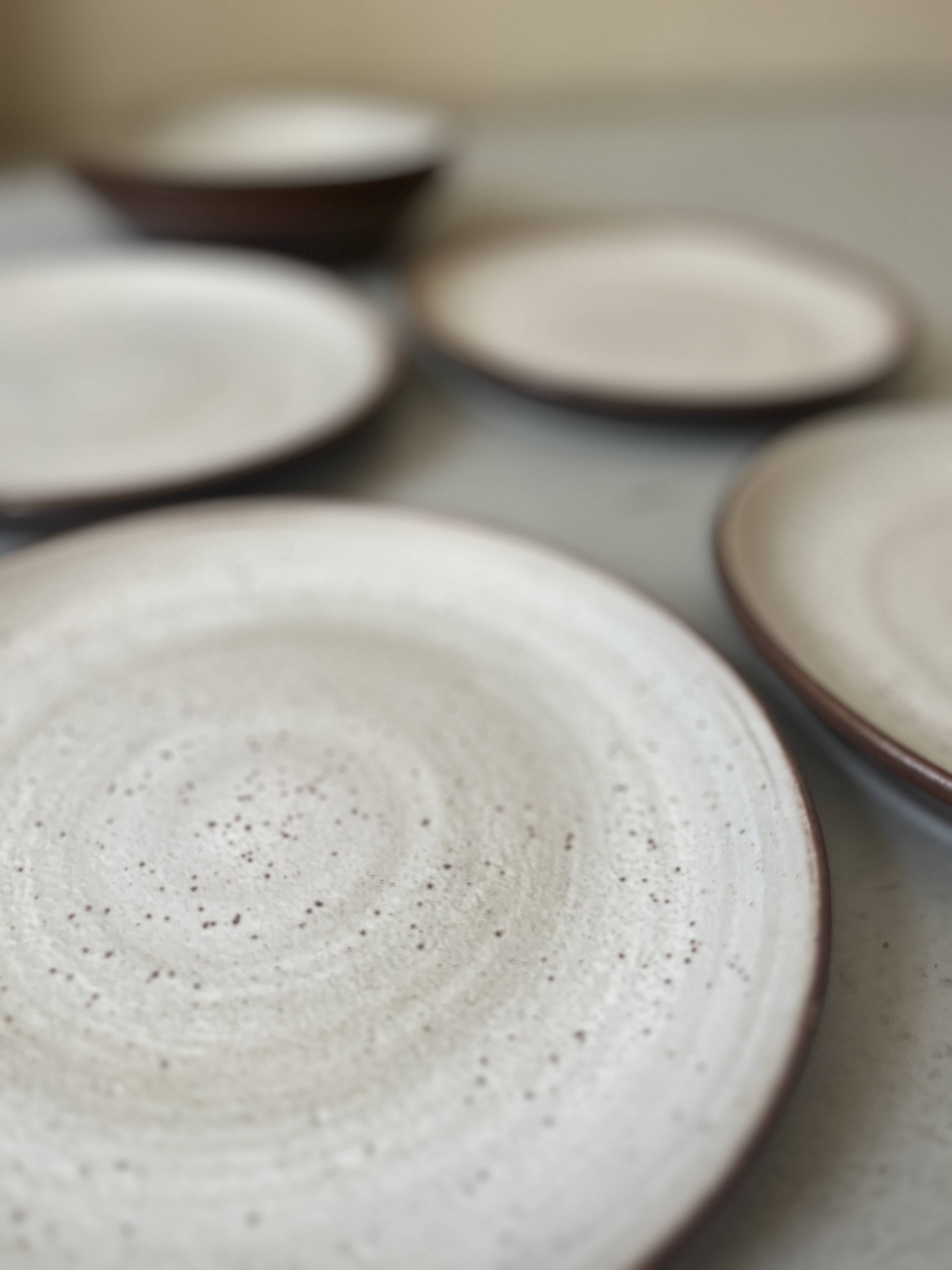 dessert service 6 flat plates + 2 soup plates in Gien sandstone, 1970