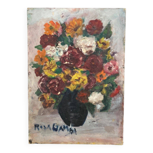 Huile sur carton bouquet - fleurs