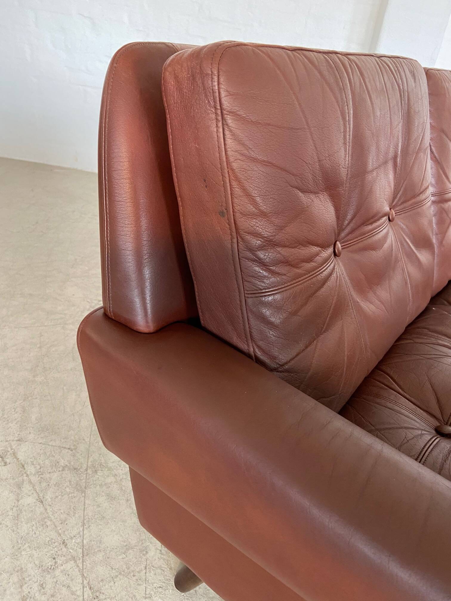 Danish mid-century Svend Skipper cognac 3 person sofa 1960s